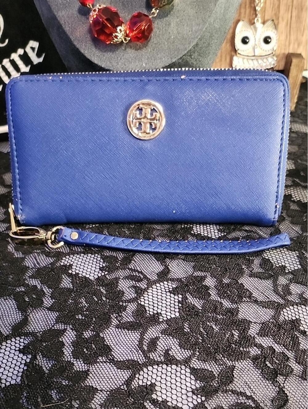 Tory Burch Saffiano Zip Wallet Cobalt Blue